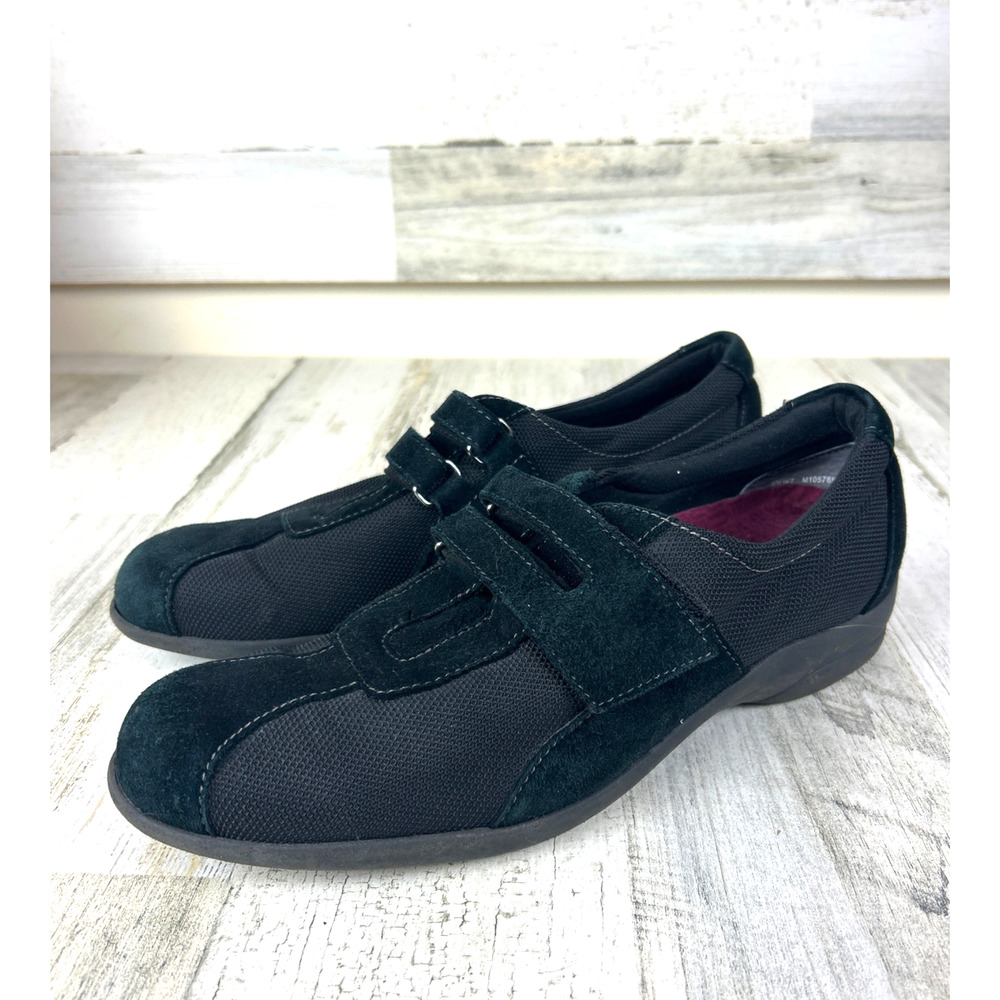 Munro Joliet Womens 8.5 Black Suede Adjustable Strap Slip On Comfort Shoes